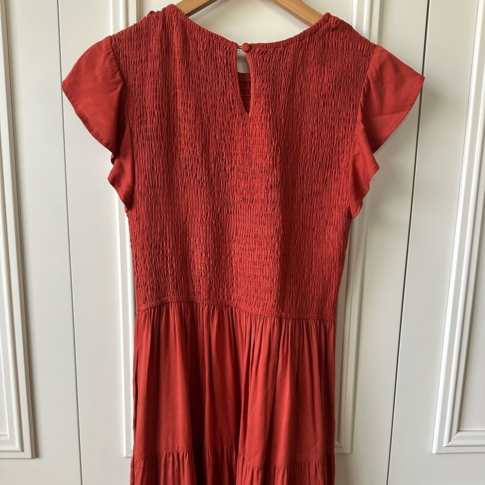 Zesica Smocked Bodice Flutter Sleeve Midi Dress Burnt Orange/Rust Size S - Picture 5 of 7